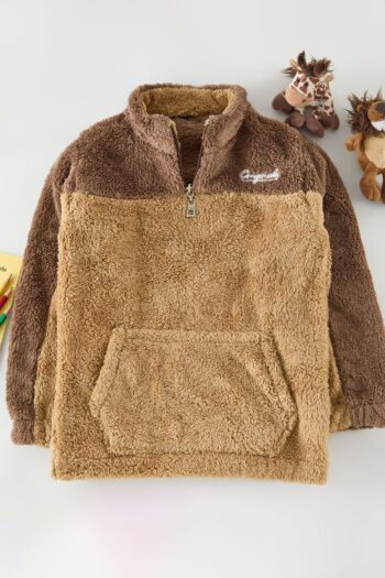 TRENDYOLKIDS Camel Unisex Color Block Knitted Mini Me Sweatshirt TKDAW25SW00058