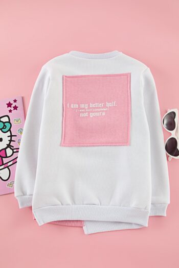 TRENDYOLKIDS White Girl's Printed Back Knit Mini Me Sweatshirt TKDAW25SW00049