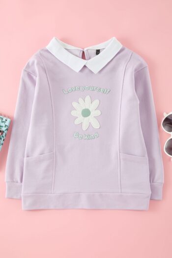 TRENDYOLKIDS Lilac Floral Knitted Sweatshirt for Girls TKDAW25SW00027