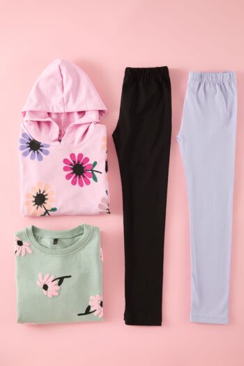 TRENDYOLKIDS Pink-Mint 4-Piece Floral Knit Set for Girls TKDAW25AU00120