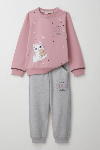 Girls' Sweatpants Set Cute Kitten Print Rose Pink (1.5-5 Years)