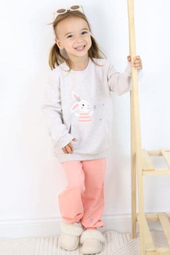 Girls' Sweatpants Set Cute Wizard Bunny Print Beige Melange (Ages 1-4)