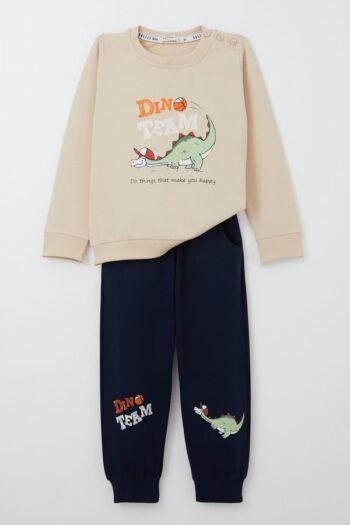 Boys' Tracksuit Set with Player Dinosaur Print Beige (1-4 Years)
