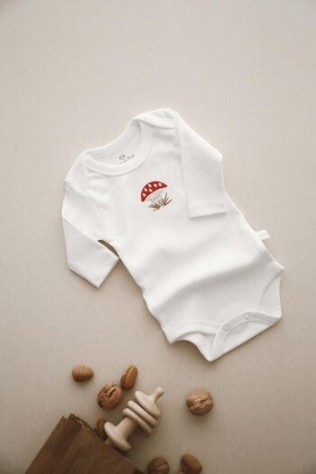 Long Sleeve Bodysuit with Mushroom Embroidery