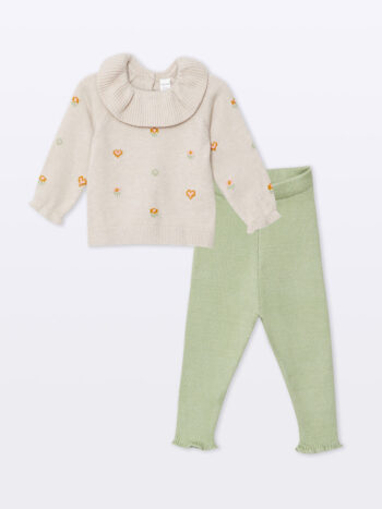 LCW Baby Mixed Baby Collar Patterned Girl Baby Blouse and Leggings Set (2 pieces)