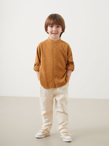 LCW Kids Brown Mandarin Collar Boy's Shirt and Pants Set (2-piece)