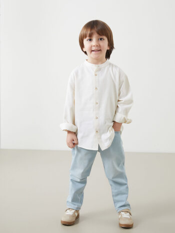 LCW Kids                                            Off-White Mandarin Collar Long Sleeve Boys' Shirt and Jean Pants Set