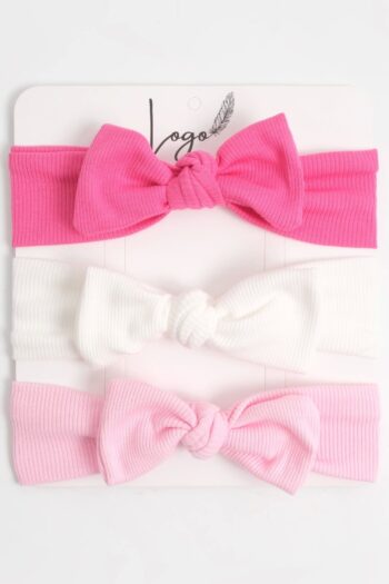 LOGO ACCESSORY 0-3 Years Girl Baby Bandana 3-Piece Set (DARK PINK-LIGHT PINK-WHITE)