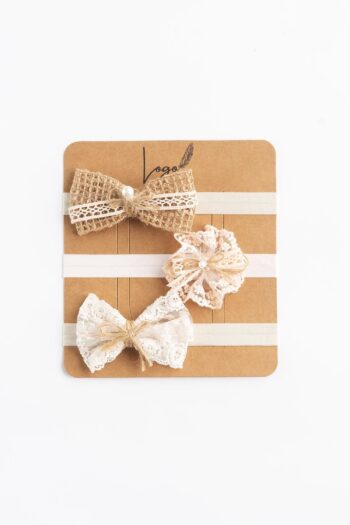LOGO ACCESSORY 0-9 Months Baby Girl Bandana 3-Piece Set Raw Organic Pearl Design (Brown-Pink)