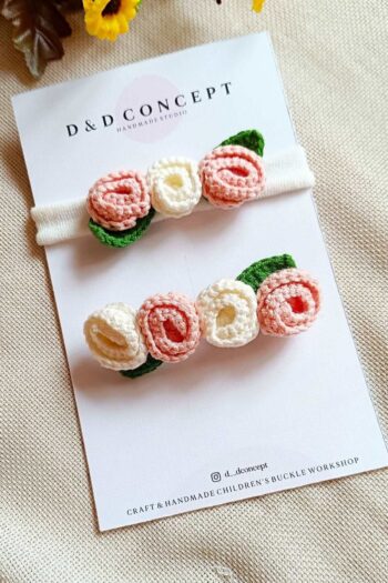 D&D CONCEPT Rose Pattern Mother-Daughter Hairpin Set Pink / Clip Hairpin Bandana / Baby Hair Clip - Girl Hair Clip