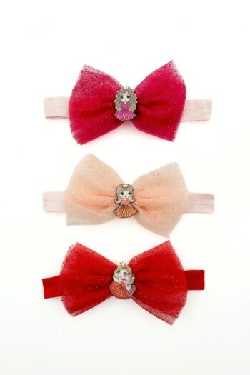 LOGO ACCESSORY 0-9 Months Baby Girl Bandana 3-Piece Set with Princess Figure Glitter Bow Design