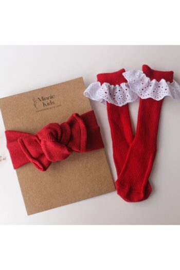 MinnieKids Girls Baby/Red Ribbed Headband and Ruffled Sock Set