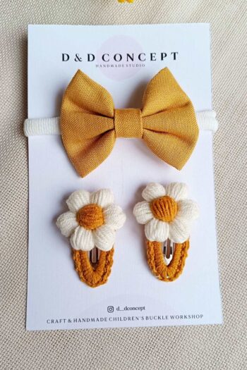D&D CONCEPT Papatyalı Bow Hair Clip and Bandana Set for Girls Baby Hair Accessories Baby Clip - Girls Hair Clip