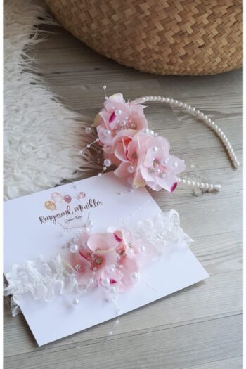 Colorful Kids Pink Flower Pearl Detailed Mother Baby Pearl Crown Set