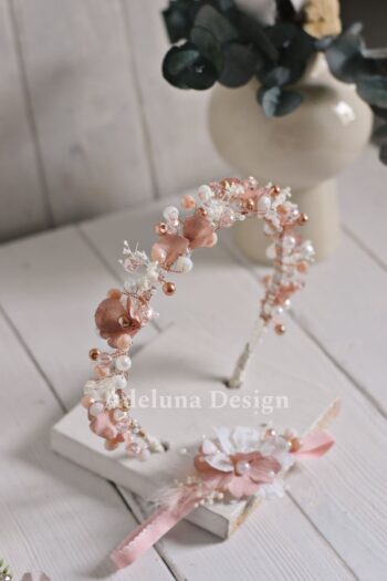Design salmon and rose stone mother-baby postpartum crown set