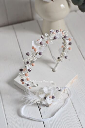 Salmon Lila Crystal and Floral Mother and Baby Crown