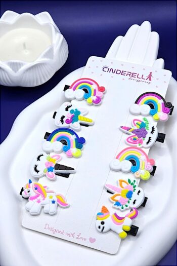 Cinderella 10-Piece Flower Unicorn Rainbow Detail Girls Hairpin Set - Cute Baby Hair Clips