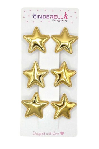 Cinderella 6-Piece Shiny PU Leather Star Hair Clip Set Gold - Colorful Star Hair Accessory for Kids