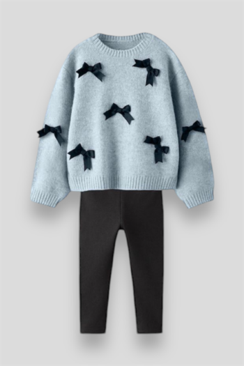 Bow Detail Sweater Leggings Set for Girls