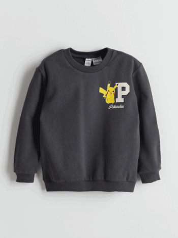 LCW Kids Charcoal Crew Neck Pikachu Printed Boys Sweatshirt