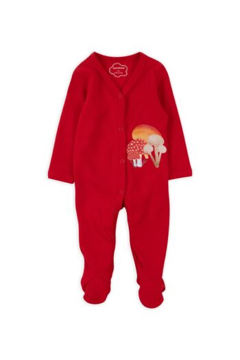 Mavipink Baby 100% Cotton Hello Mushroom Printed Red Long Sleeve Footed Romper