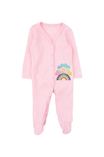 Mavipink Baby Girl 100% Cotton Rainbow Printed Pink Long Sleeve Footed Romper