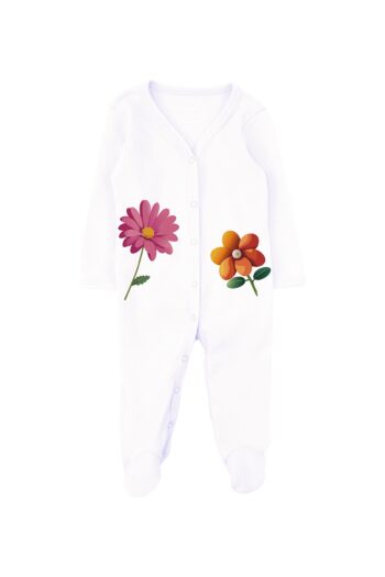 Mavipink Baby Girl 100% Cotton Floral Printed White Long Sleeve Footed Romper