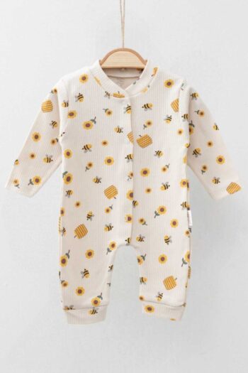 Dynamic Kids Unisex Baby Safari and Bee Printed Snap Button Newborn Baby Romper %100 Cotton Stretchable 1-3-6 Months
