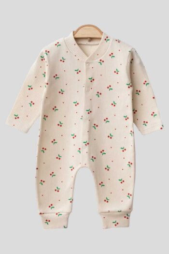 Dynamic Child Girl Baby Cherry Printed Snap Newborn Baby Romper 100% Cotton Stretchy 1-3-6 Months
