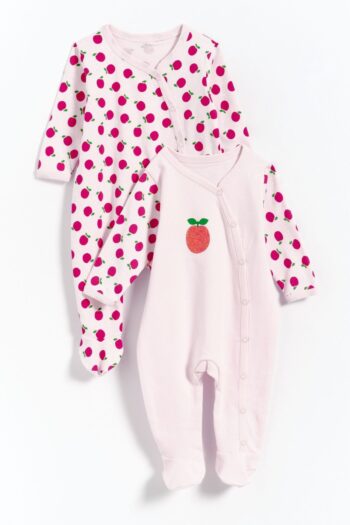 Gambino 100% Cotton Apple Printed Footed 2-Piece Girl's Romper - White