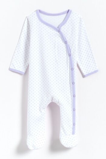 Gambino 100% Cotton Polka Dot Footed Baby Jumpsuit - White