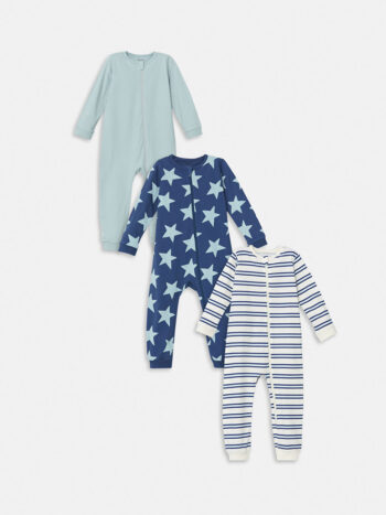 LCW Baby Navy Blue Striped Boys' Baby Romper Set of 3
