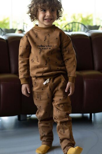 Children's Tracksuit Set with Coffee Hazelnut Pattern in Organic Cotton