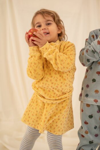 CherryKids Flower Patterned Yellow Velvet Skirt Set