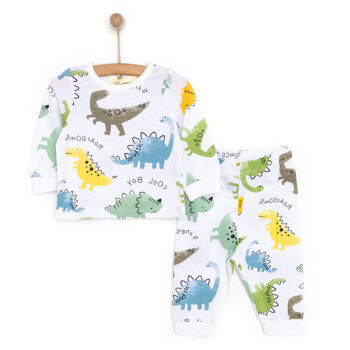 Long Sleeve Cute Dinosaur Print Crew Neck Pajama Set
