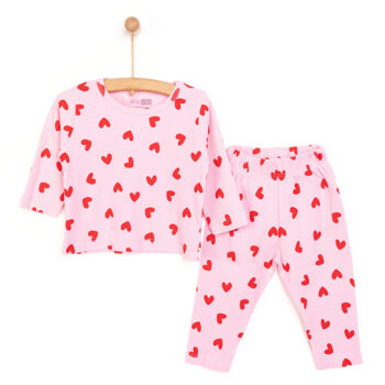 Knit Long Sleeve Heart Pattern Pajama Set