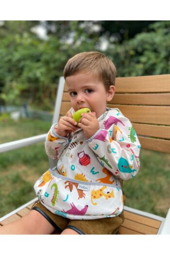 Yorni 6-24 Months, Zoo, Waterproof, Machine Washable, Pocketed, Velcro Long Sleeve Baby Bib