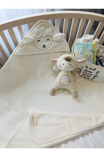 Tanem Home 100% Cotton Cream Lamb Pattern Embroidered Baby Towel Swaddle 75x75cm