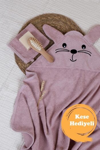 Lawon Kids 100% Cotton Rabbit Pattern Embroidered Baby Towel Swaddle with Gift Bag *Pink