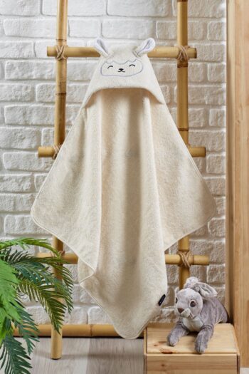 EIFIN 100% Organic Cotton Baby Towel Wrap with Lamb Pattern Embroidery 75x75 cm