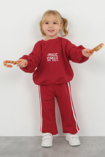 Embroidered Sweatshirt Set Red