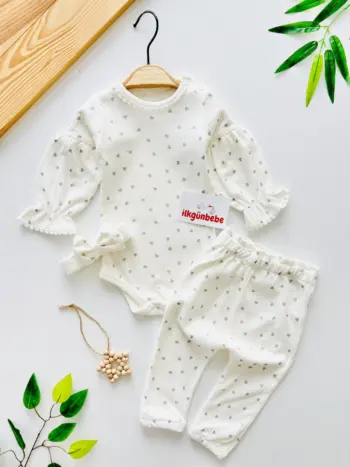 Mini Silver Heart Patterned 100% Cotton Headband 3-Piece Set
