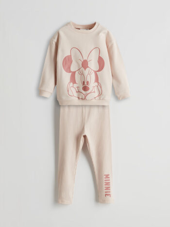 LCW Baby Bej Minnie Mouse Printed Girls' Baby Sweatshirt and Leggings Set 2-Piece