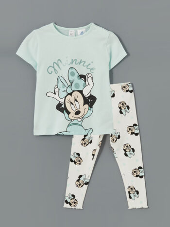 LCW Baby Green Minnie Mouse Printed Girls' Pajama Set