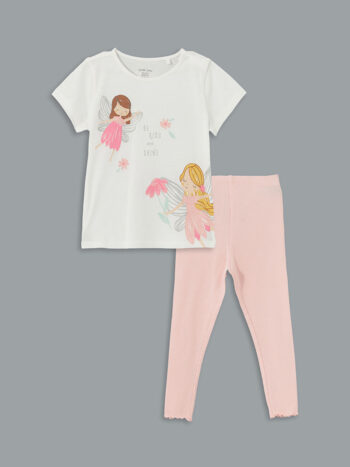 LCW Baby Cream Crew Neck Girl Baby Pajama Set