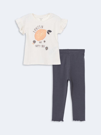 LCW Baby Beige Printed Girls' Baby Pajama Set