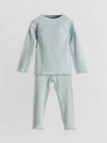 LCW Baby Blue Round Neck Long Sleeve Basic Baby Girl Pajama Set