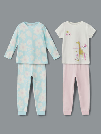 LCW Baby                                                                                          Off-White Floral Print Baby Girl Pajama Set 2-Piece