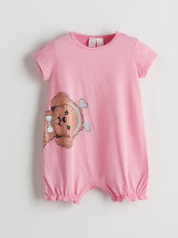LCW Baby Pink Bicycle Neck Printed Baby Girl Romper
