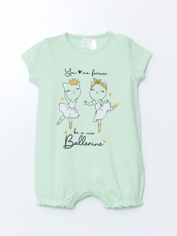 LCW Baby Green Bicycle Neck Printed Baby Girl Bodysuit
